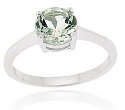 925 Silver Green Amethyst Solitaire Round Ring