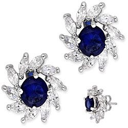 925 Silver Blue And Clear Cubic Zirconia Earrings