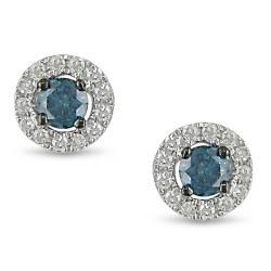 18k White Gold Blue Topaz And Diamond Earrings