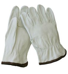 10.5\" White Cowhide Grain Leather Driving Gloves