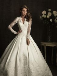 Elegant Simple Beaded White Lace Wedding Dress    