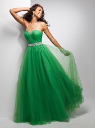 Beaded Sweetheart Babygreen tulle EveningDresses