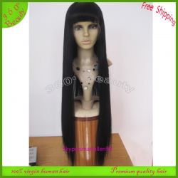 100% Virgin Human Hair Full Lace Wigs With Bangs