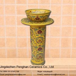 Jingdezhen famille rose ceramic pedestal sinks