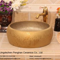 Factory Direct Color Glazed Golden Ceramic Basin